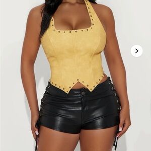 Fashion Nova Yellow Studded Halter Corset Top
